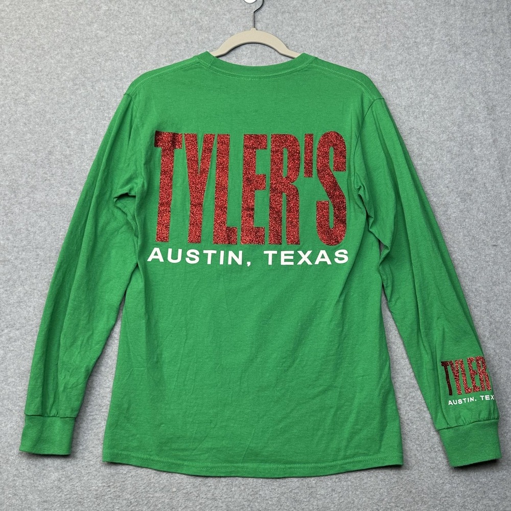 Tyler's Shirt Womens S Green Long Sleeve Austin Texas Glitter Graphic Crewneck